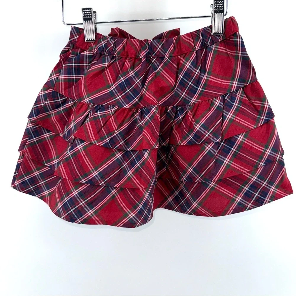 Gymboree Red Plaid Ruffle Holiday Christmas Skirt with Bow